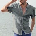 Men's Shirt Solid Colored Collar Button Down Collar Green White Black Blue Gray Short Sleeve Street Casual Tops Fashion Simple Sportswear Casual / Daily / Comfortable / Machine wash / Hand wash