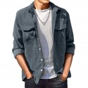 Men's Corduroy Shirt Shirt Jacket Solid Color Turndown Wine Black Army Green Khaki Light gray Long Sleeve Daily Holiday Button-Down Tops Simple Casual Comfortable Pocket